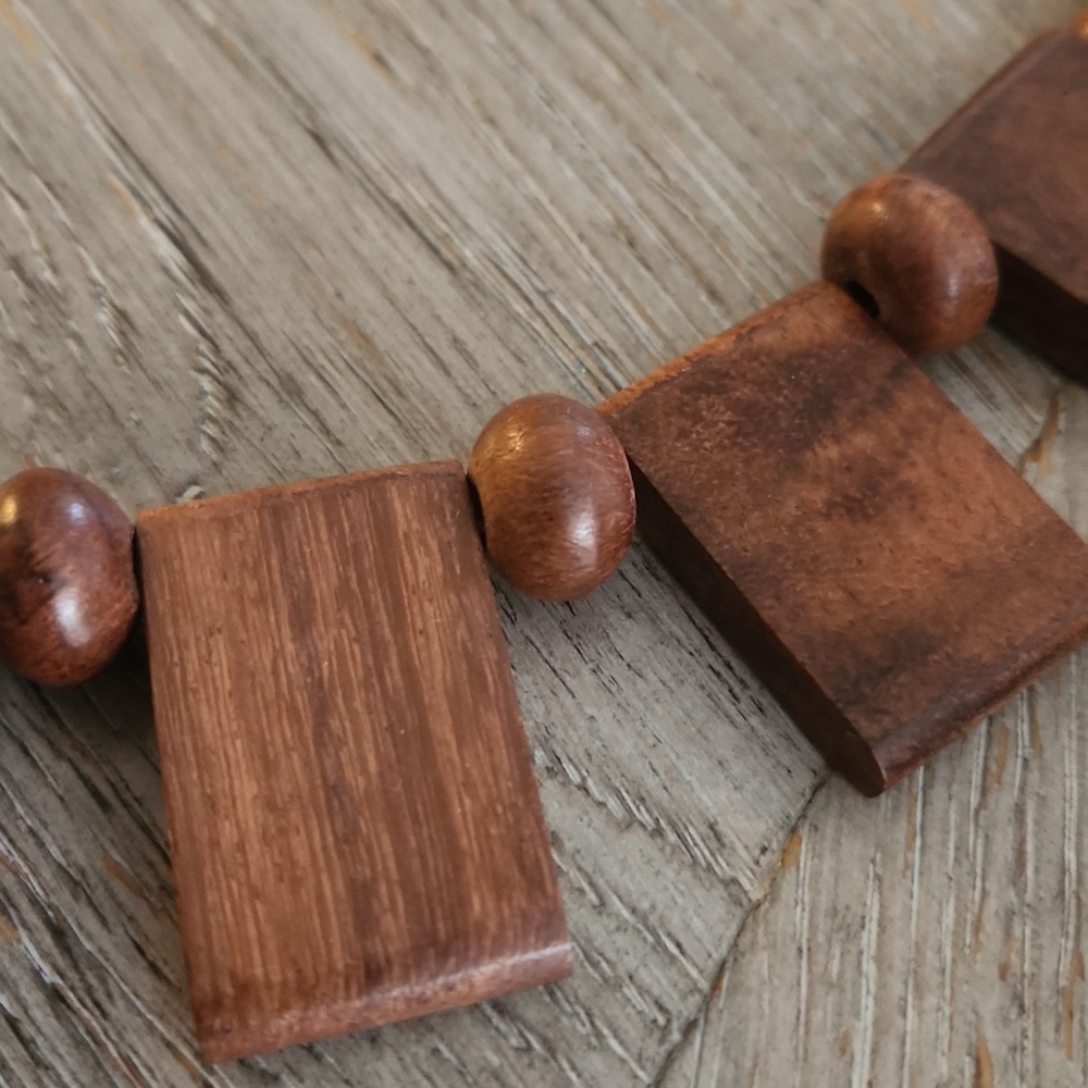 Bohemian Natural Wood Statement Necklace - Picture 3 of 5